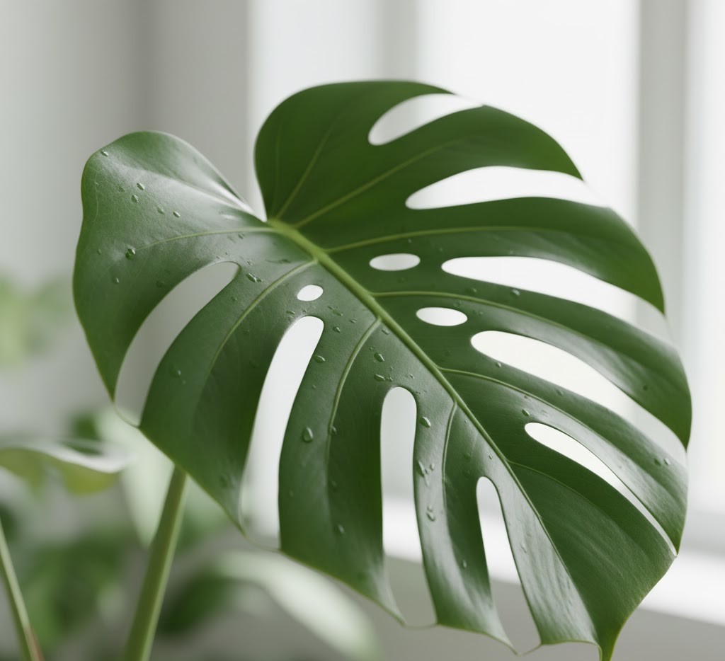 Close-up of Monstera Deliciosa leaf